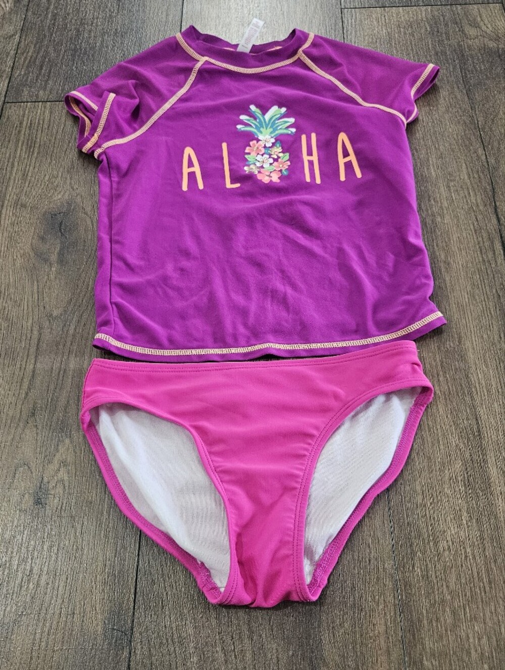 Kids Pink & Magenta 'Aloha' Two-Piece Swim Set